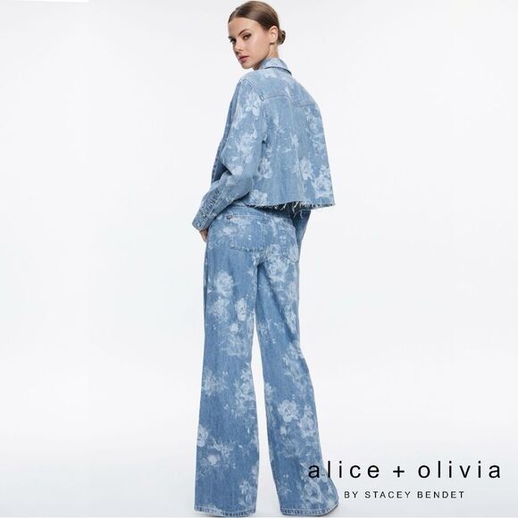 Alice + Olivia **NWT** Finley Raw Hem Button Down Denim Shirt in Lotus Floral - Picture 9 of 12